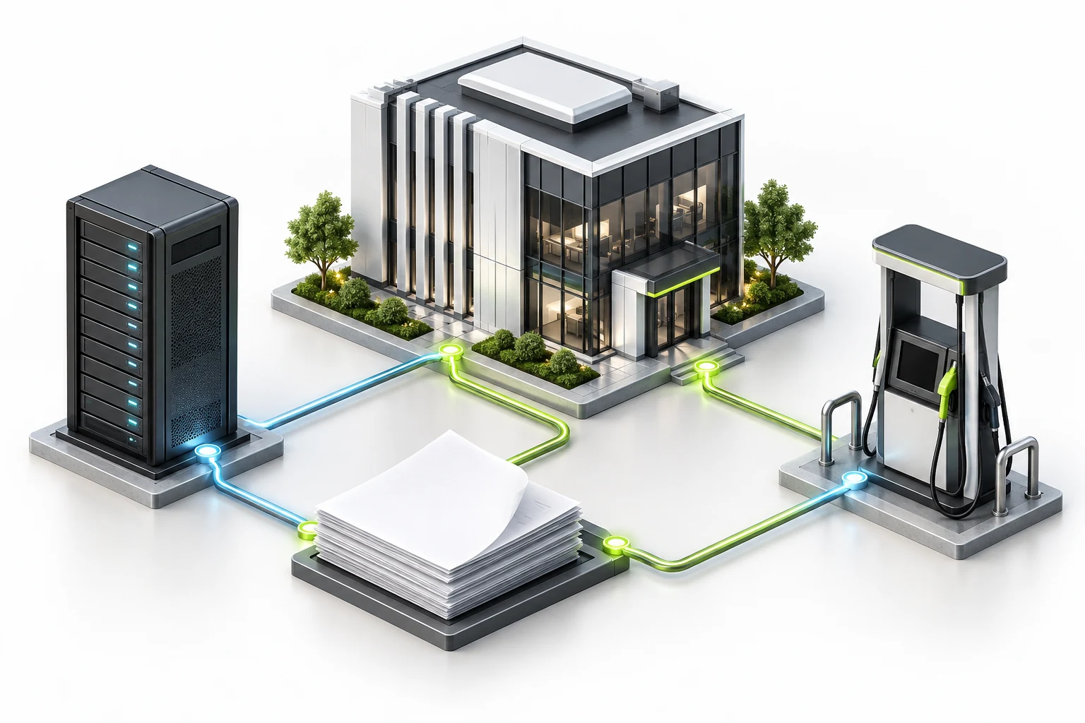 Head office, station terminals and business records connected across the network